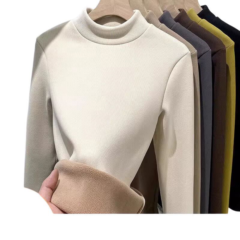 LangSha Autumn Winter Fleece-Lined Thickened Half Turtleneck Base Shirt for Women 7A Antibacterial Mite-Resistant Lamb Fleece Thermal Innerwear