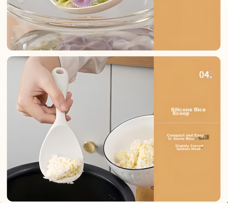 ASD Silicone Soup Ladle Household Kitchenware Food Grade High Temperature Resistant Ladle Flat Bottom Pot Soup Ladle Hot Pot Serving Spoon 9