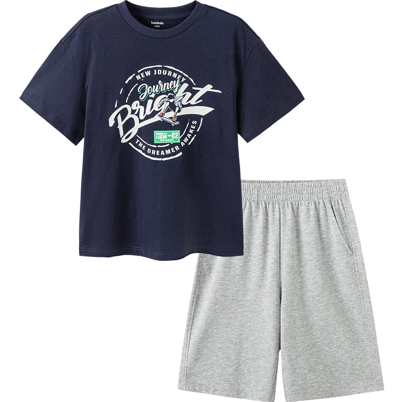 Balabala Boys' Short Sleeve Set Kids' Two-Piece Quick-Dry Comfortable T-Shirt and Pants 2026 New Summer Collection