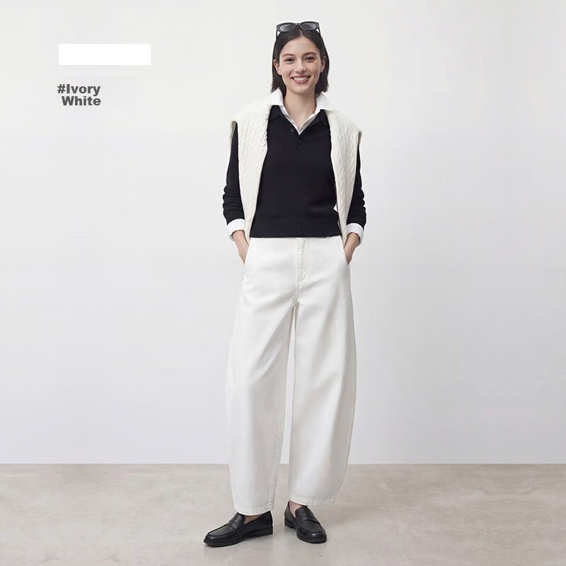 JD Jingzao Curved Blade Pants Women 2026 New Casual Pants Spring Autumn Sports Loose Low Hip Ivory White XL
