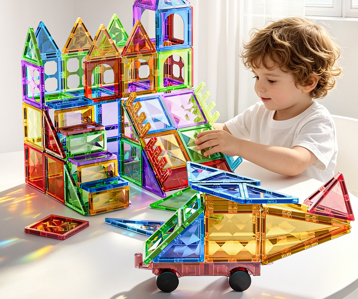 Xinge Color Window Magnetic Tiles Children's Toy Boys 3-6 Years Magnetic Building Blocks Educational Early Learning 1-3 Years Birthday Gift 8