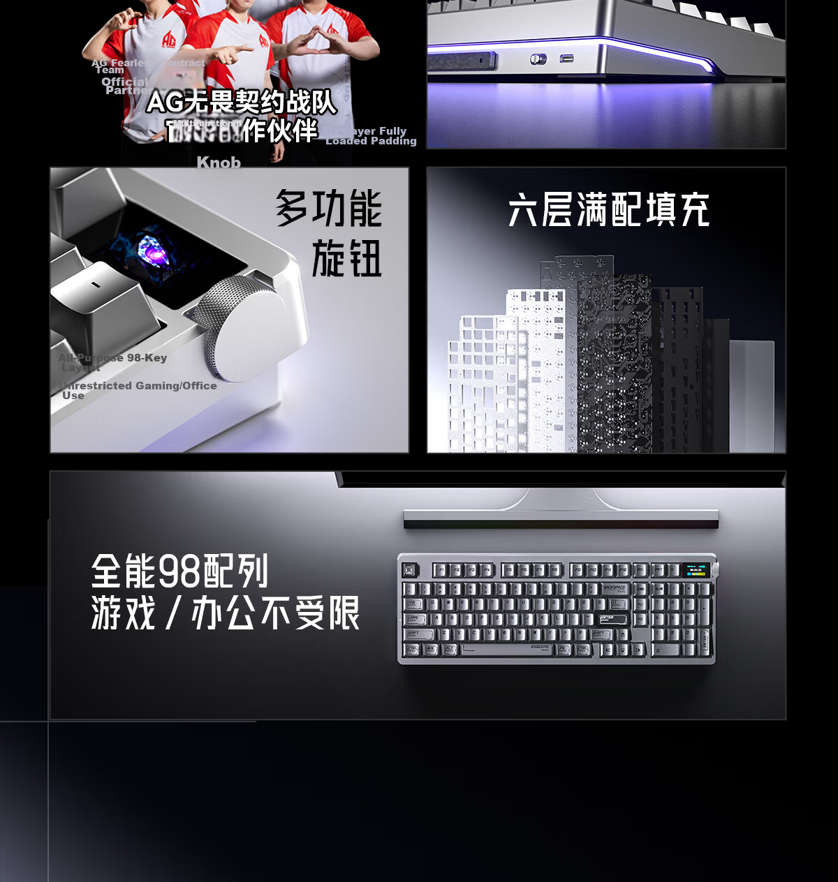 AULA Nova98 Gasket Structure Mechanical Keyboard Custom Dual 8K Tri-Mode Wireless Wired Bluetooth 99-Key Hot-Swappable Gaming Office Moon Rock Gray 6