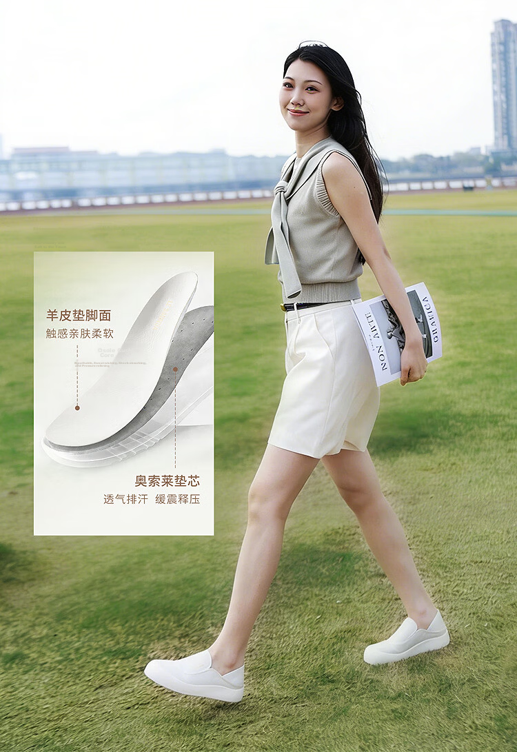 Le saunda Active Series 2026 Spring New Slip-On Casual Genuine Leather White Sneakers Women 7M38102 Cream White OWL35 7