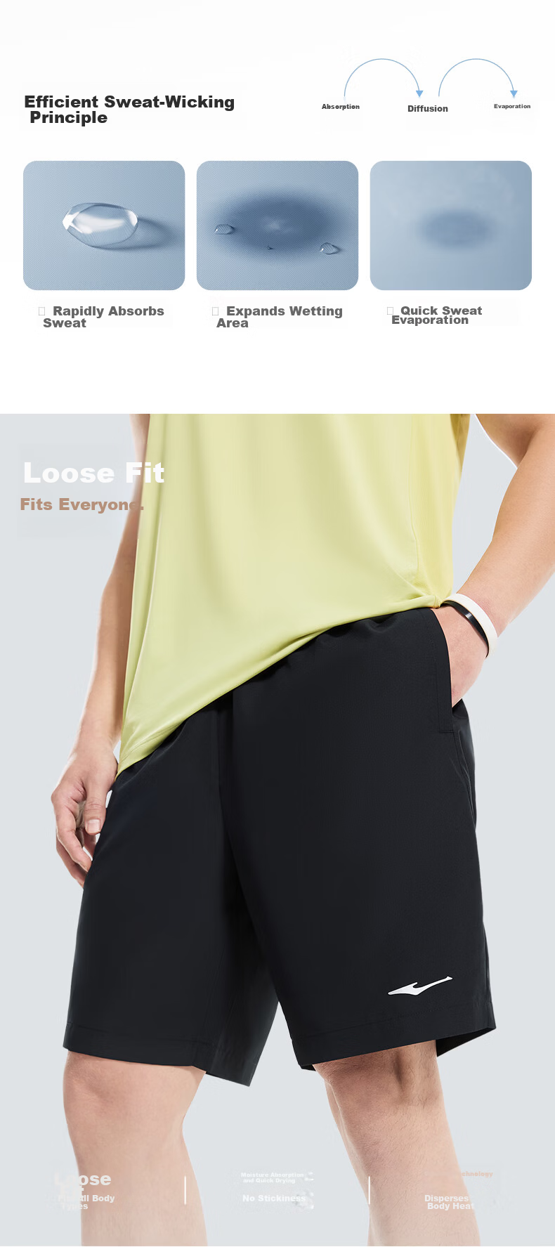 Erke Men's Summer Sports Shorts Five-Point Moisture-Wicking Fitness Running Outdoor Casual Pants 3