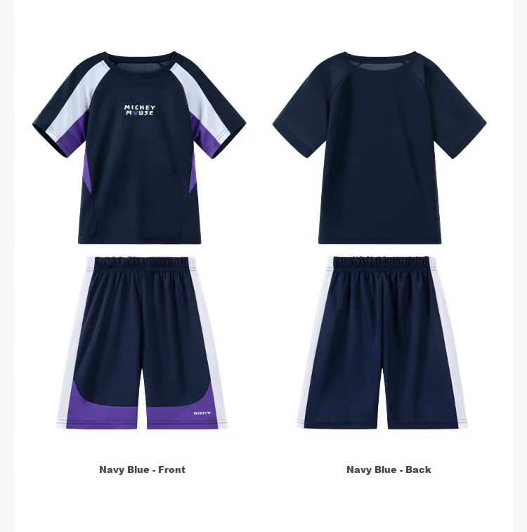Disney Boys Short Sleeve Set Children's 2026 Summer Sports Set Boys Quick-Dry T-Shirt Two-Piece Navy Blue 120 11