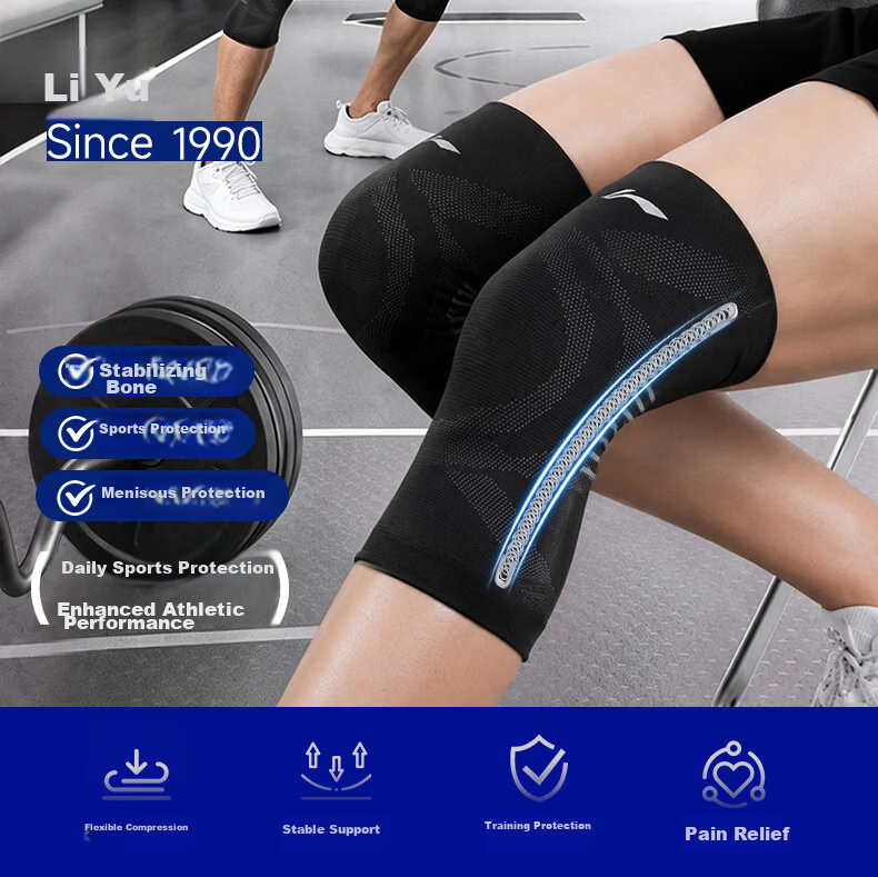 Li-Ning Knee Brace for Warmth And Support, Professional Sports Protection for Men And Women, Suitable for Running, Meniscus Injury Prevention, Badminton, Black, XL 1