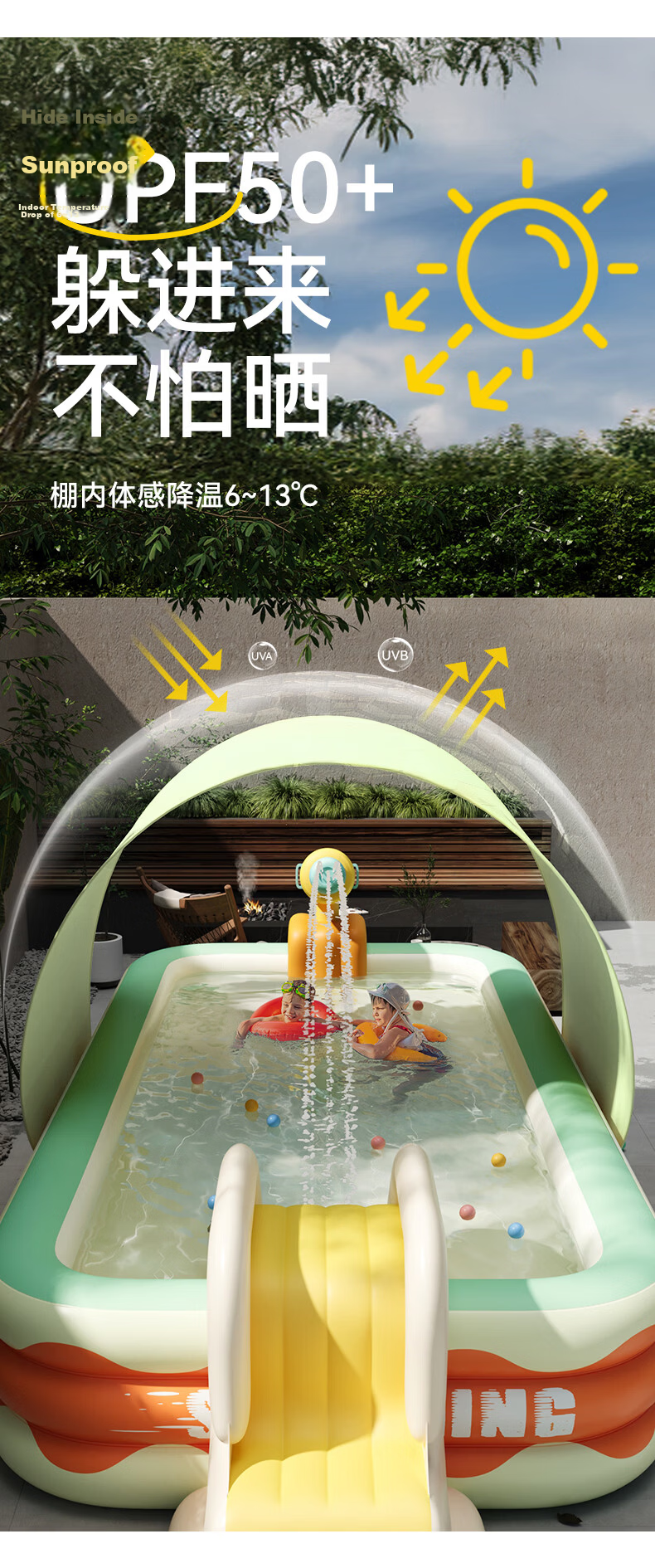 COLORFUN Inflatable Swimming Pool Canopy Small Green 8