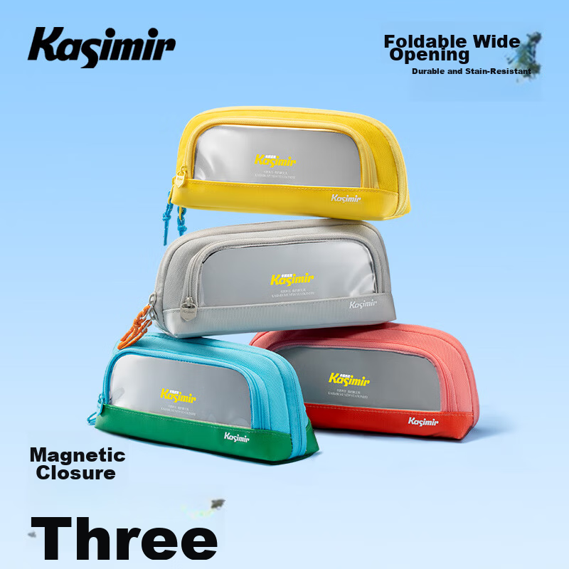 Kasimir Magnetic Triangle Pencil Case Portable Large Capacity Multi-Layer Stationery Box for Senior Students - Yellow