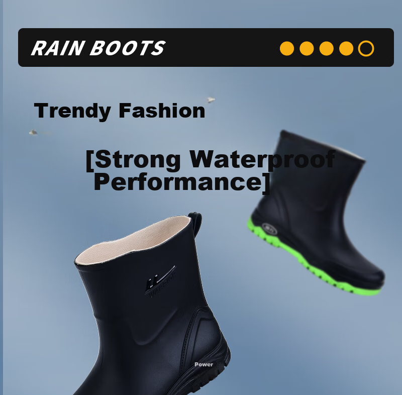 Warrior Men's Mid-Calf Waterproof Rain Boots Rubber Shoes Lightweight Chef Shoes H5388 Black Size 45 1