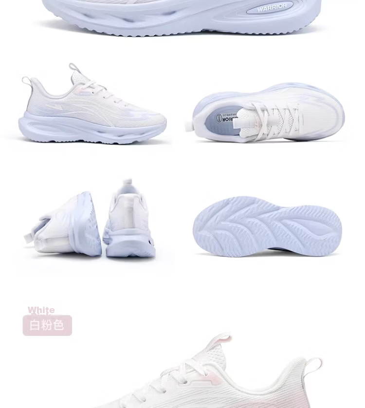 Warrior Official Women's Sports Shoes 2026 Summer New Lightweight Mesh Running Shoes for Women 5535 White Pink Size 36 32