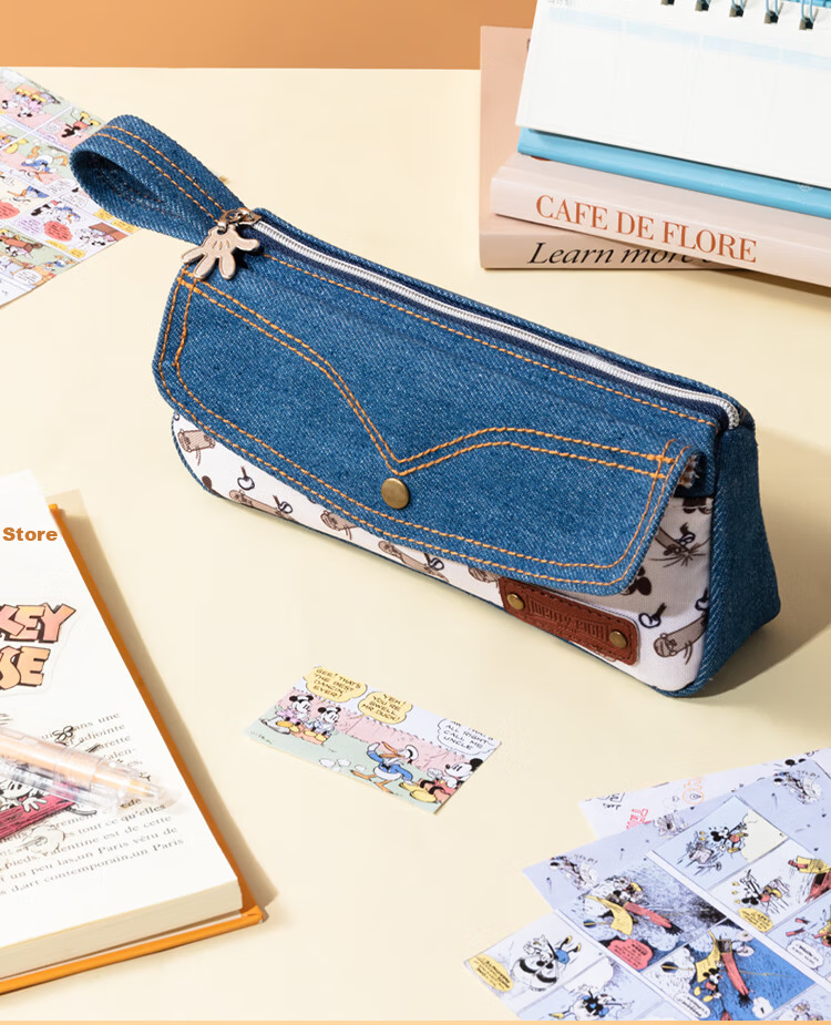 Disney Elementary School Pencil Case Large Capacity Storage Bag Pencil Pouch Stationery Box Graduation Gift Trendy Cowboy Mickey Light Blue 4