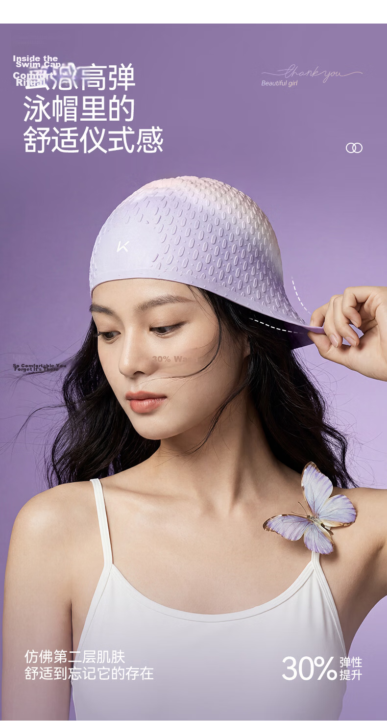 Keep Women's Large Size Waterproof Silicone Antibacterial Gradient Swimming Cap for Long Hair 0055 Water Blue Dew 8