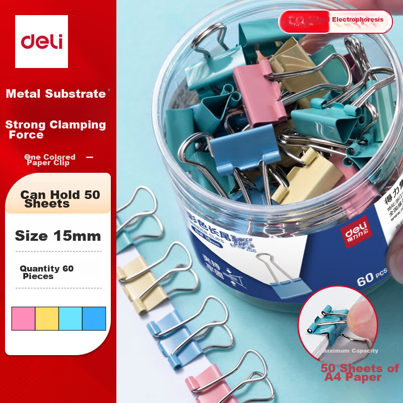 Deli 60pcs 15mm Colored Small Metal Binder Clips No.6 Paper Clips TP206