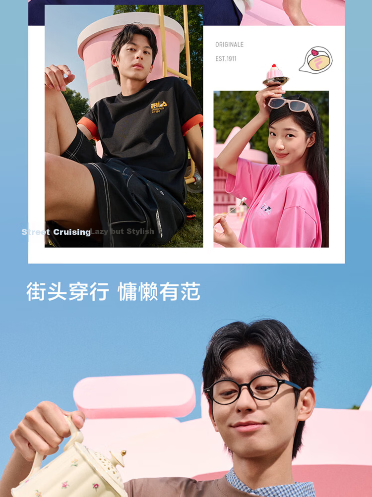 FILA Official Couple's Knitted Short Sleeve Shirt 2026 Summer Fashion Casual Unisex Loose Cat Embroidery T-Shirt 18