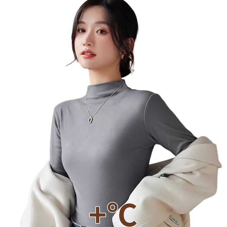 LangSha Women's Half Turtleneck Ribbed Long Sleeve Fitted Antibacterial Mite-Resistant Thickened Fleece Lining Top Autumn Winter 2025 New Arrival