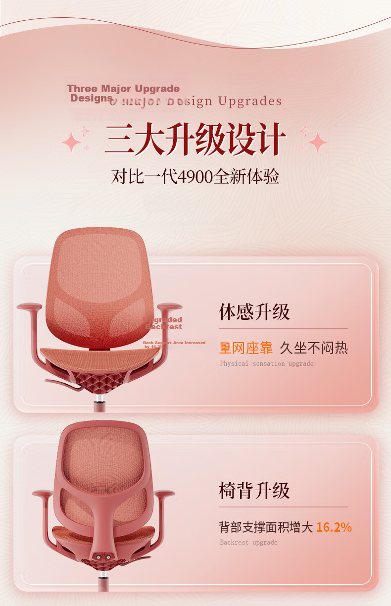 Deli 4900U Ergonomic Office Chair Computer Chair Human Engineering Seat Gaming Chair Red 3