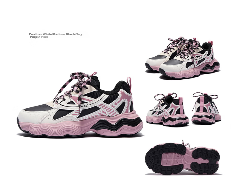 361° Kids Girls' Sports Shoes 2025 Autumn Millennium Style Cushioned High-Elastic Spliced Retro Casual Shoes Purple Size 37 32