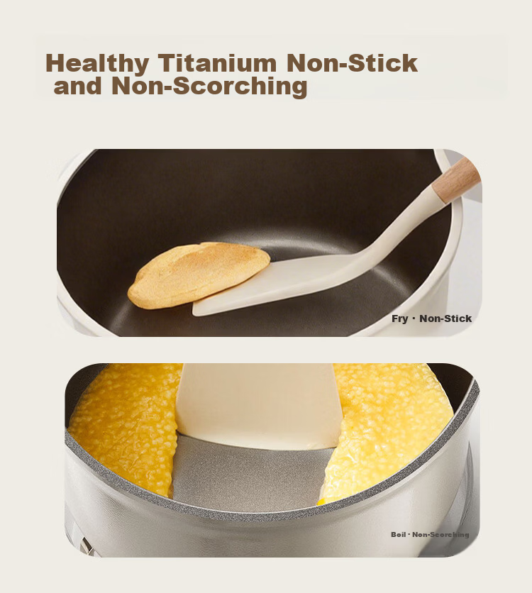 Bear Titanium Ceramic Non-Stick Milk Pot Baby Food Pot Healthy Coating Soup Pot 18cm Stove Compatible 5