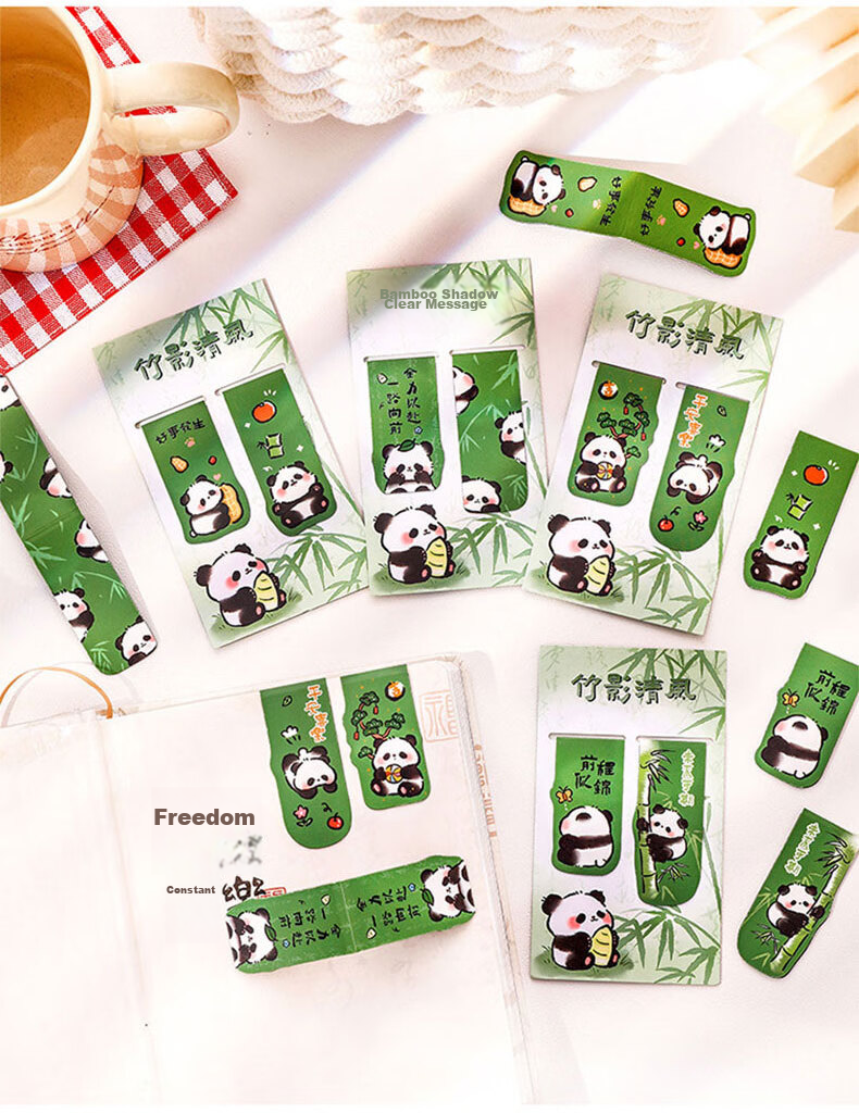 Shiluode Cute Panda Magnetic Bookmark Student Kindergarten Graduation Gift Exam Prize Inspirational Double-Sided Magnetic Bookmark High-Quality Reading Page Clip 4 Sets 8 Pieces 4