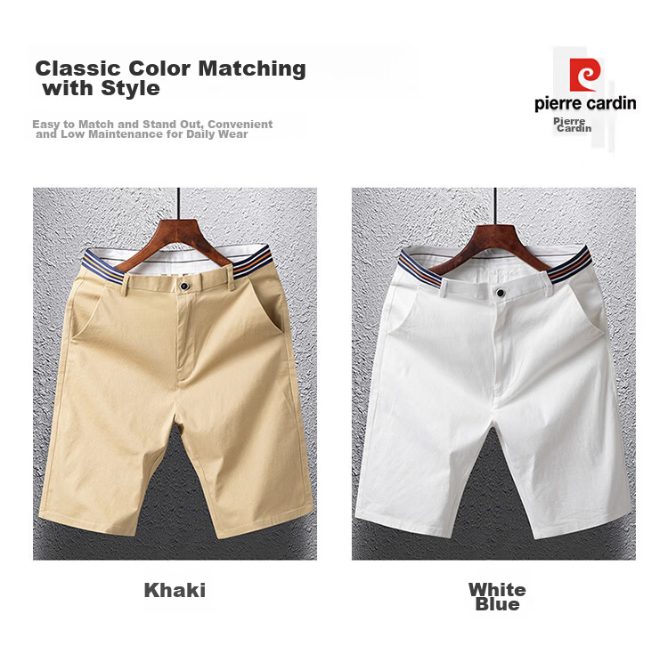 Pierre Cardin Men's Summer Casual Straight-Leg Loose Cotton Stretch Shorts Khaki Size 36 9