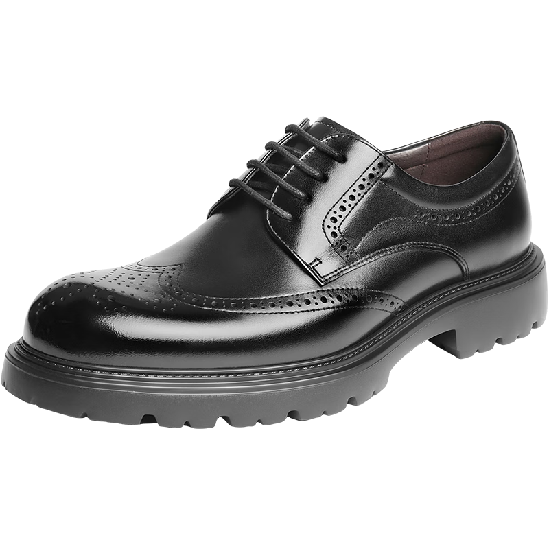 Belle Men's Brogue Business Genuine Leather Shoes Autumn Commuter Height Increasing Thick Sole Formal Shoes A2065CM5 Black 43