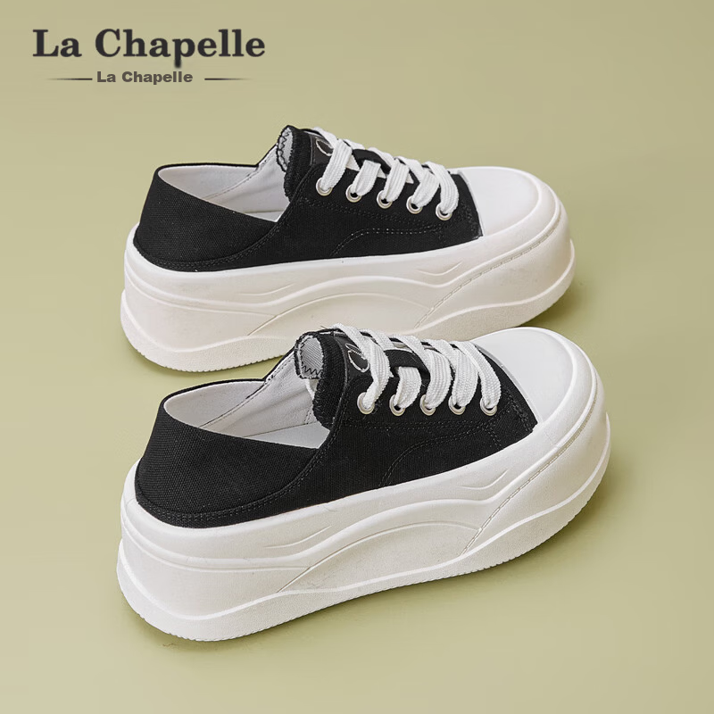 La Chapelle Women's Sneakers Thick Sole Height Increasing Casual Sport Shoes 2036 Black Size 36