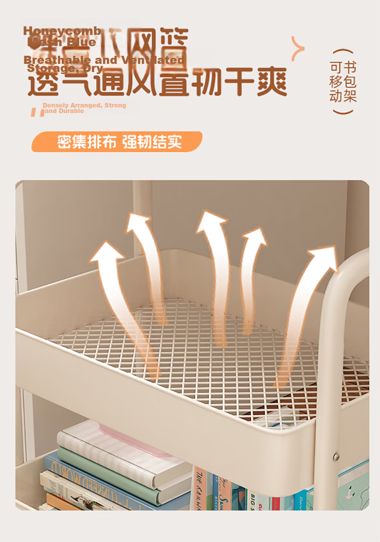 Anerya Mobile Bookshelf Rack Student Desk Under Storage Cart Bag Storage Bedside Cabinet 2-Tier 11
