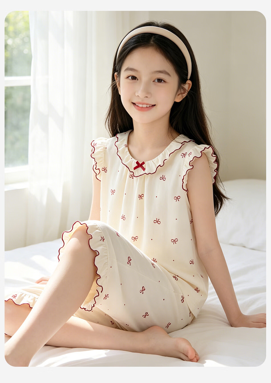 Dingguagua Children's Short Sleeve Cotton Summer Pajama Set A-Class Breathable Big Girl Homewear Two-Piece Pink Size 130 10