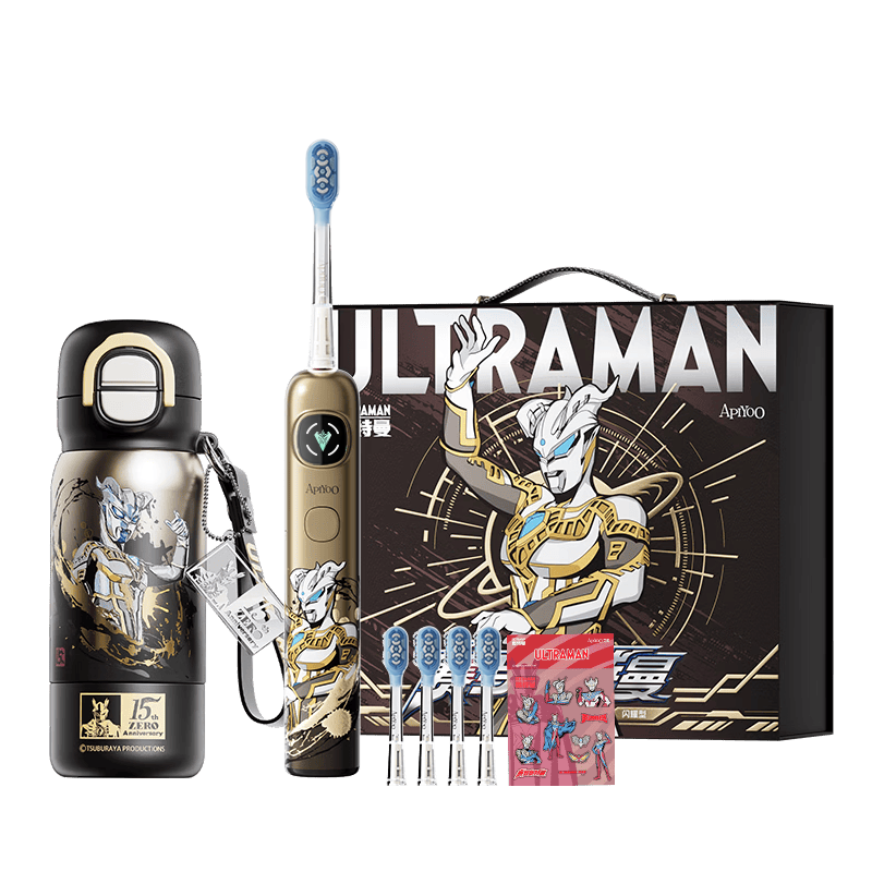 ApiYoo A9pro Ultraman Limited Edition Kids Voice-Controlled Electric Toothbrush and Thermos Cup Set for Boys Ages 3-15 Birthday New Year Holiday Gift