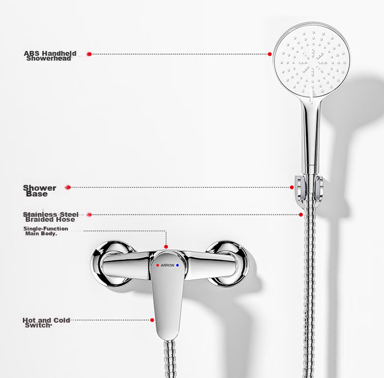 ARROW HT Simple Shower Faucet Hot and Cold Brass Mixer Valve Handheld Spray Pressurized Showerhead 14