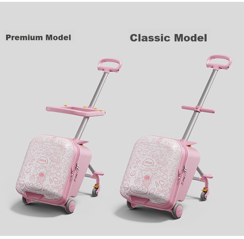 DULA Kids Luggage PC Travel Suitcase Ride-On Carry-On Trolley with Fence Peach Pink 20 Inch 28