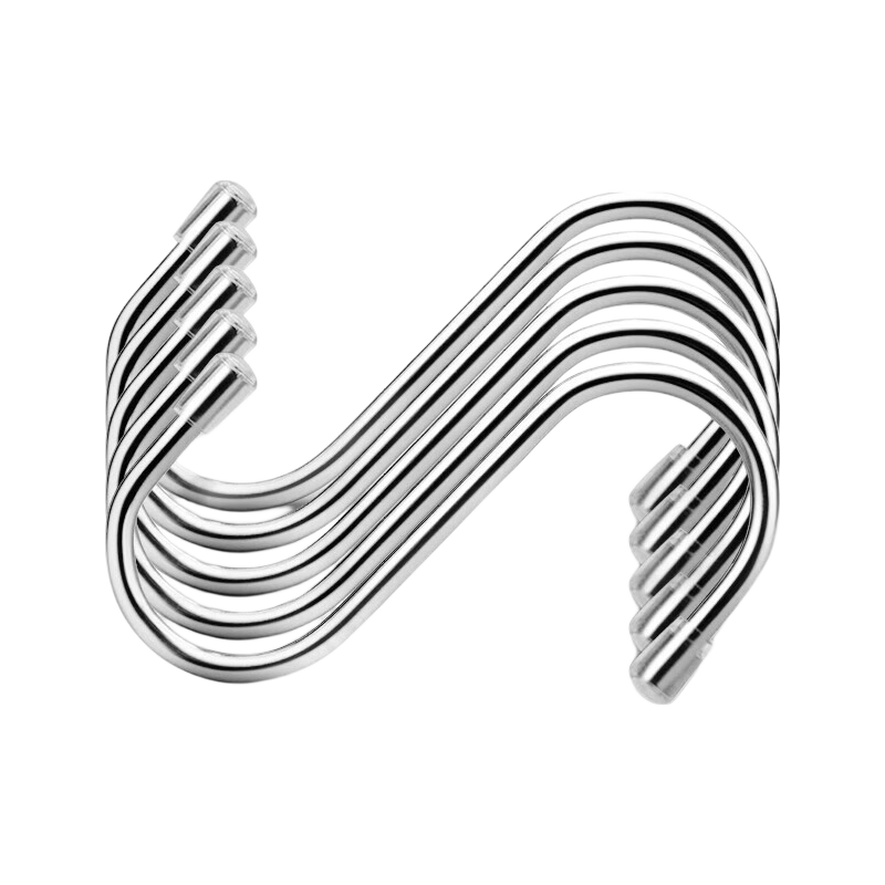 Honglu S-Shaped Hook, Thickened 201 Stainless Steel Hook, Kitchen Hook, No Drilling Required Multi-Purpose Hook, 11CM (Pack of Five)