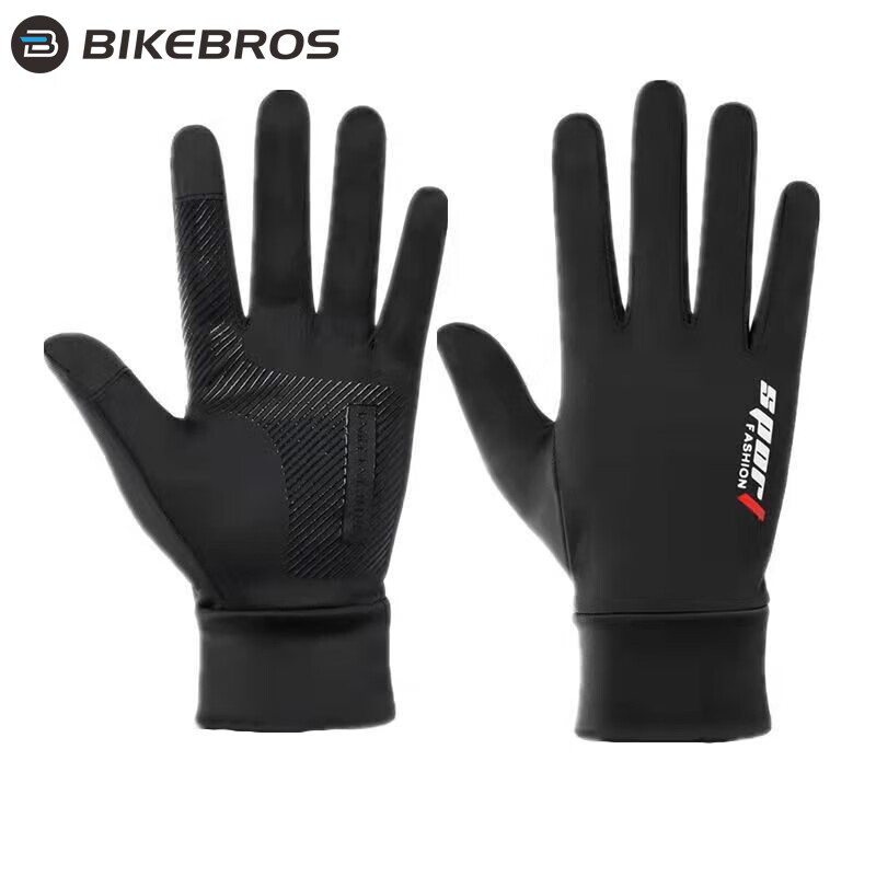 Велосипедные перчатки BIKEBROS, летние, тонкие, противоскользящие, из ледяного шелка, для рыбалки, черные, полнопалые