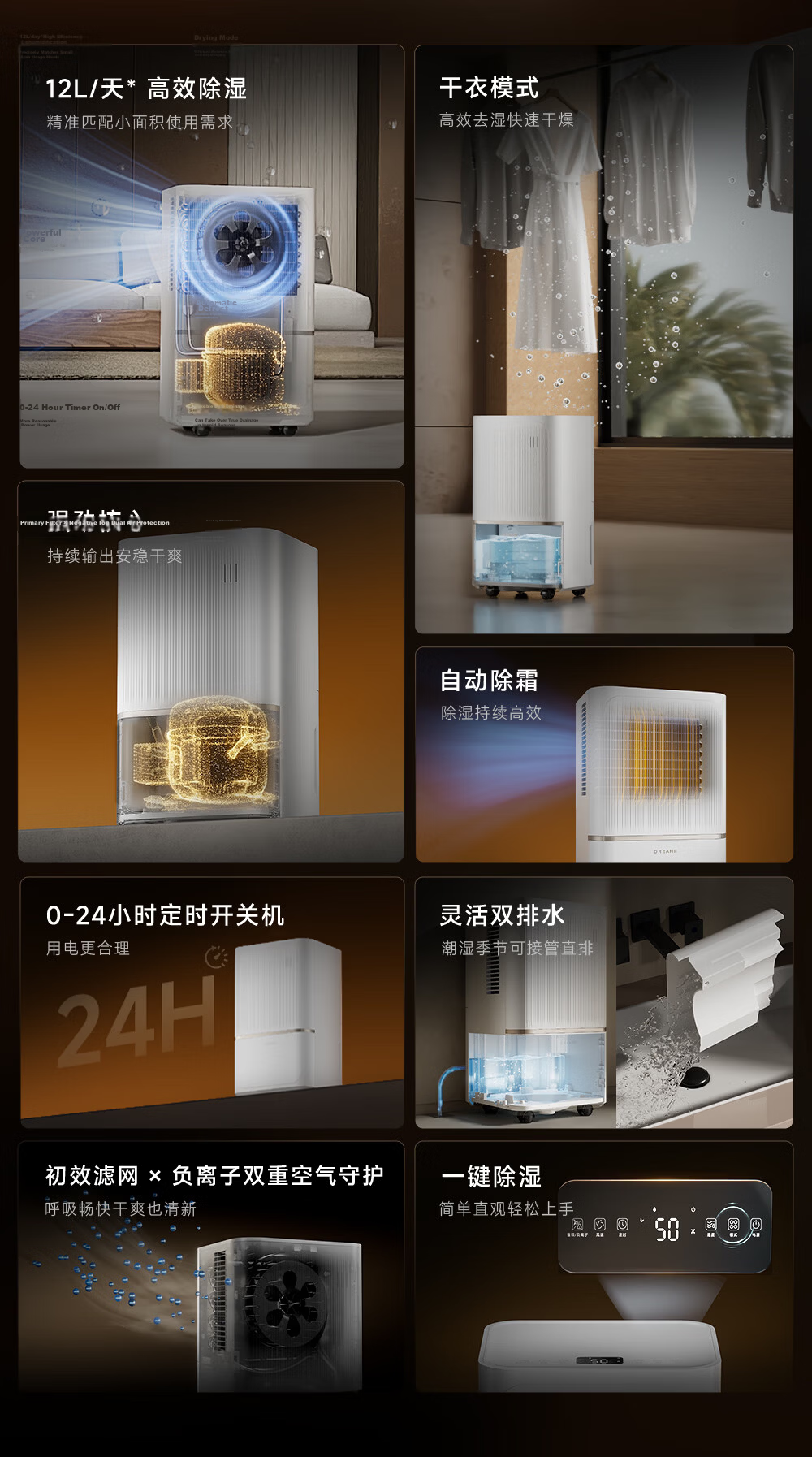 Zhuimi Intelligent Dehumidifier, Quiet DD12, Efficient Dehumidification for Home Use, Moisture Removal Machine, for Humid Seasons And Rainy Days, Suitable for Living Room And Bedroom, Prevents Mold Growth, 12L/day Capacity, Covers 20 Square Meters 2