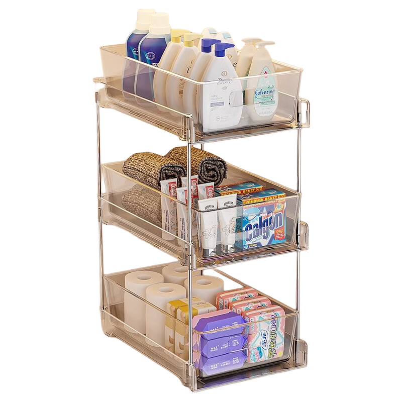 MUYA Under-Sink Storage Rack, Pull-Out Bathroom Cabinet Organizer, No Drilling Required, Multi-Layer Toilet Storage Shelf for Bathroom