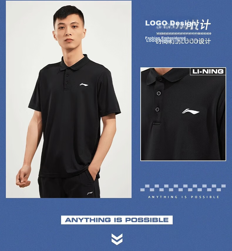 LI-NING Men's Quick-Dry Polo Shirt Short Sleeve T-Shirt Comfortable Lightweight Breathable Moisture-Wicking Cooling Top 9