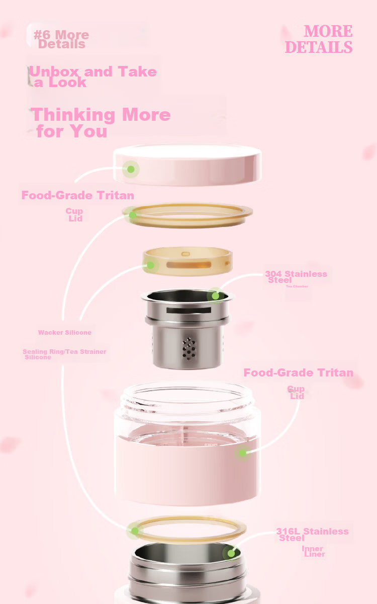 UOOHA Huayan Tea Language Flower Tea Cup Insulated 316L Stainless Steel Tea Infuser Large Capacity Water Bottle 12