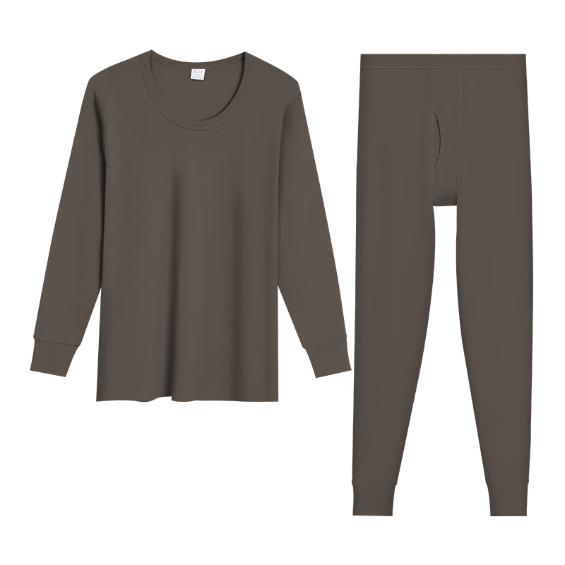 Hodo Men's Pure Cotton Thermal Underwear Set, Round Neck Thin Base Layer for Couples, Warm Inner Wear, Dark Brow