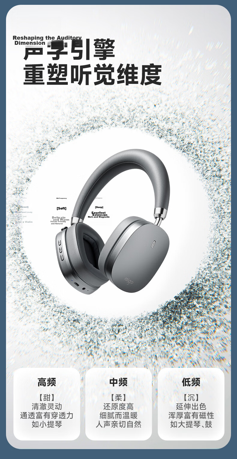 Aigo Bluetooth Headphones Over-Ear Active Noise Cancelling Comfortable Music Gaming Sports for Apple Xiaomi Phones Computers WH600 Silver 10