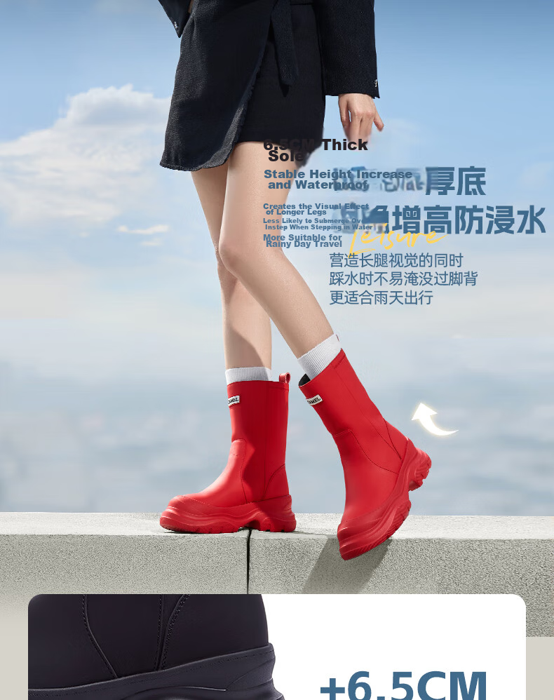 CAMEL Rainbow Rain Boots Women Lightweight Outdoor Casual Short Boots L25W577027 Red Size 38 15