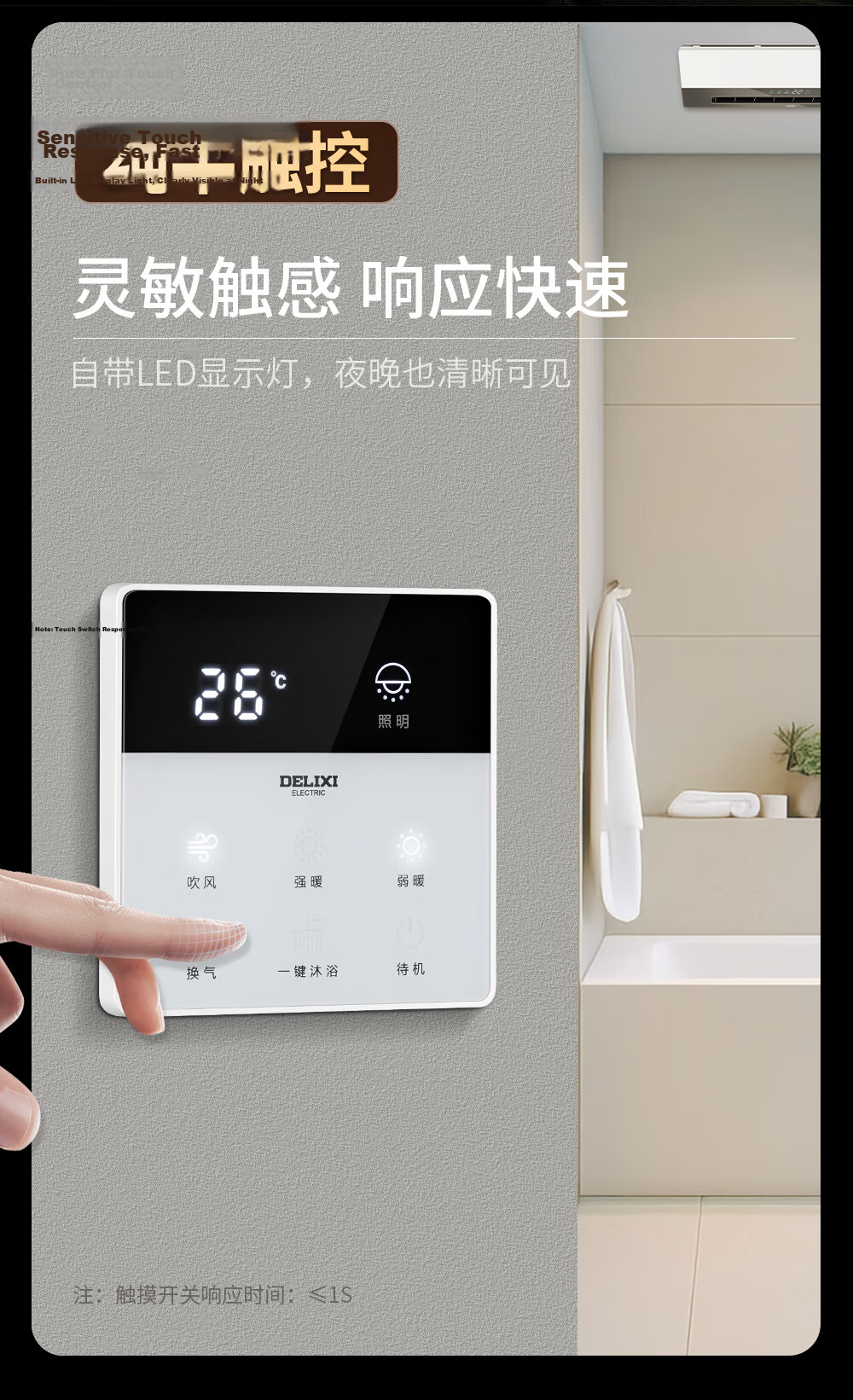 DELIXI Bathroom Heater Switch, Universal 86-Type Multi-Function Bathroom Switch Panel, Five-Gang Flip Cover White 2