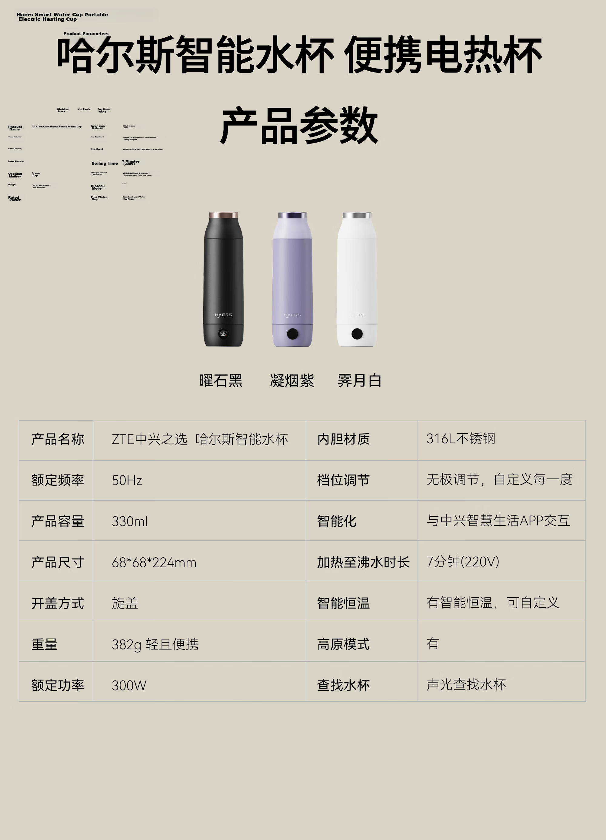 ZTE Zhongxing Choice Haers Smart Electric Heated Water Cup with Rotating Lid, Temperature Display, Insulated Portable Thermos, Constant Temperature, Boyfriend Teacher Appreciation Gift 10