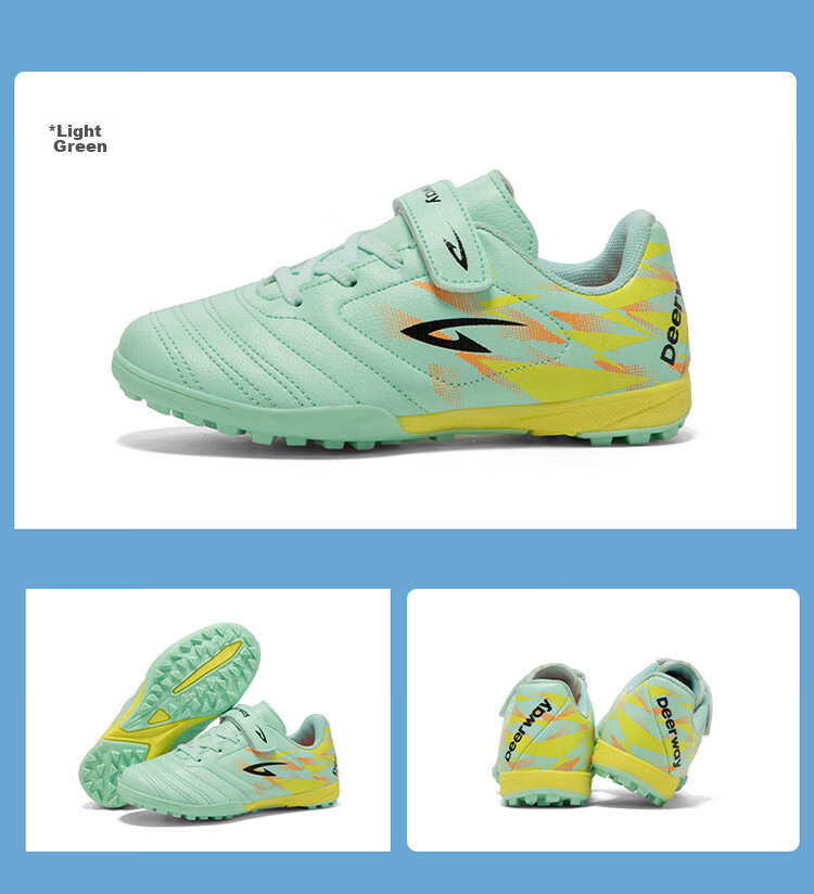 DEERWAY Kids Professional Soccer Shoes 6-12 Years Old TF Turf Cleats Summer Breathable Non-Slip Training Shoes Light Green Size 31 29