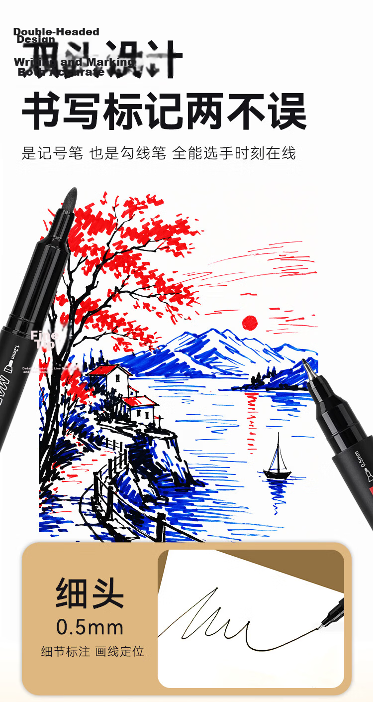JD Jingzao Dual Tip Marker Pen Pro Upgrade Large Capacity Quick-Dry Waterproof Oil-Based Signature Art Student Liner Pen Blue 12-Pack 4
