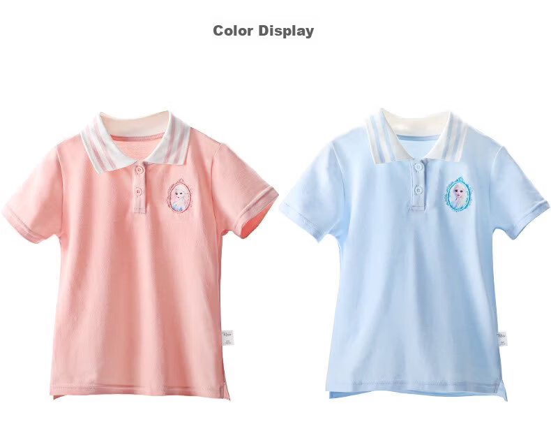 Disney Elsa Princess Girls' Short Sleeve Polo Shirt Pure Cotton Fashion Children's T-Shirt Summer Lightweight for Older Kids 5