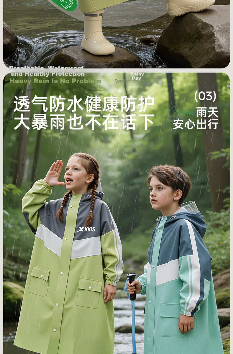 Xtep Kids Raincoat Boys Girls Full Waterproof Kindergarten Primary School Backpack Cover Rain Poncho 5XL Dark Blue 5