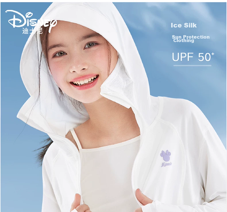 Disney Girls' Summer Sun Protection Jacket Kids UV Protection Skin Jacket Big Children Ice Silk Coat 10001 White 130 1