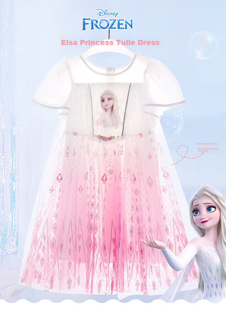 Disney Elsa Girls Summer Dress Frozen Princess Dress Stylish Kids Dress 1