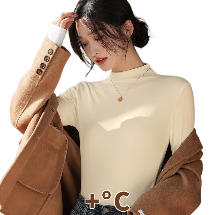 LangSha Semi-Turtleneck Base Layer for Women, New Autumn And Winter Thickened Fleece Ribbed Long-Sleeve Slim-Fit Antibacterial Anti-Mite Inner Top