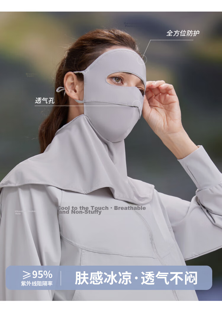 JEEP Women's Full Face Ice Silk Sun Protection Mask Summer UV Protection Face Bikini Sunshade Outdoor Cycling Black 3